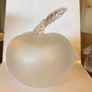 Lalique Frosted Glass Apple with Clear Leaf